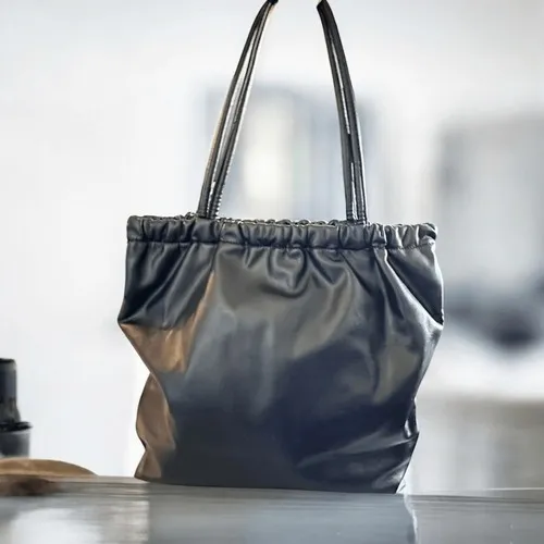 A‎ New Day Black Faux Leather Gathered Tote Bag - Image 2