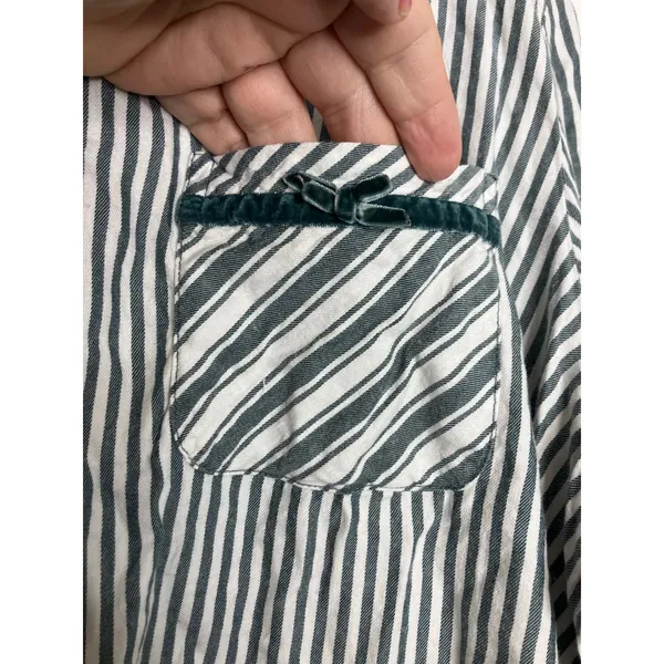 PINK Pajama Set Womens XL Green White Striped Excellent Velvet Trim Cotton Blend - Image 3
