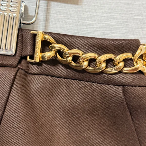 Marc New York Andrew Marc Brown Faux Leather Wrap Midi Skirt Gold Chain M3MSE247 - Image 4