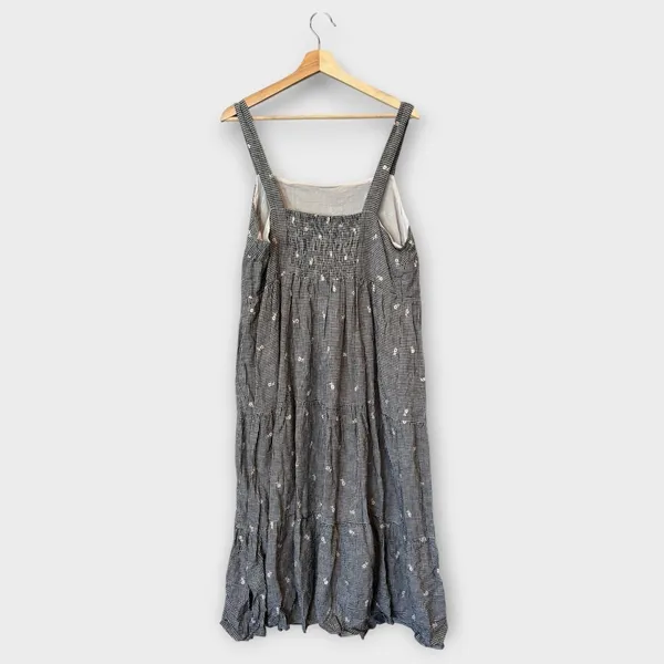 Madewell Embroidered Tiered Midi Plus Dress in Gingham Check Size 1X - Image 5