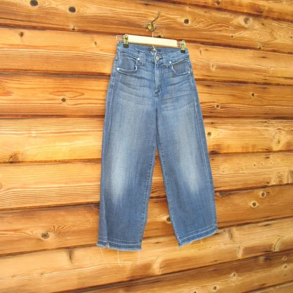 7 For All Mankind High Waist Raw Hem Culottes Jeans - Image 3