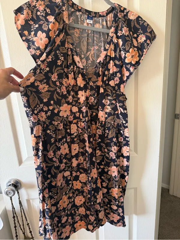 Old Navy Floral Flutter Sleeve Tiered Midi Dress Navy Peach Size XL - Image 5