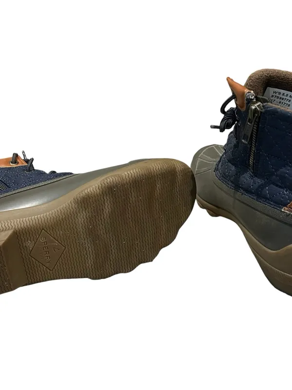 Sperry Navy and Brown Quilted Waterproof Duck Boots - Image 5