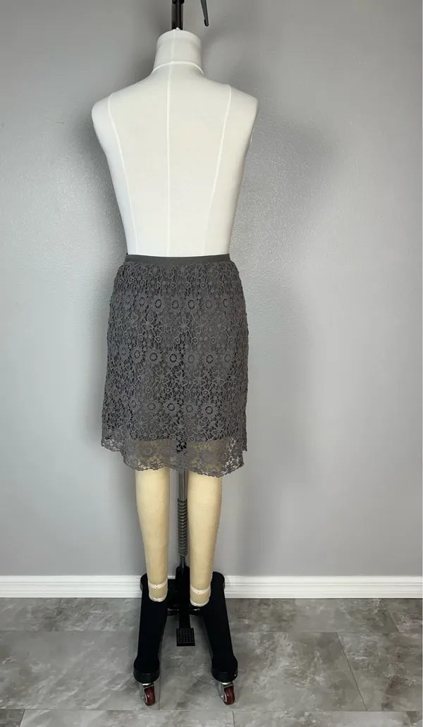 Solitaire Ravi Khosla Skirt Size S Cotton Lace Grey Elegant Gothic Crochet Midi Office - Image 2