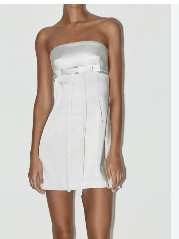 NWOT Zara Strapless Pearl Grey/Silver Satin Dress with Bow XXL Bloggers Fave - Image 2