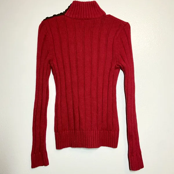 Lauren Ralph Lauren Jeans Turtleneck Sweater Ribbed Knit Fitted Red Petite M - Image 5