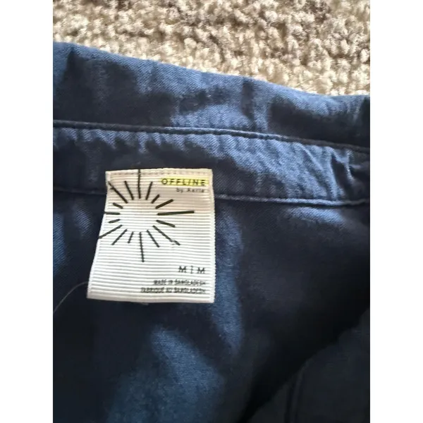 OFFLINE by Aerie Navy Blue Cropped Button Down Cotton Shirt Medium - Image 3
