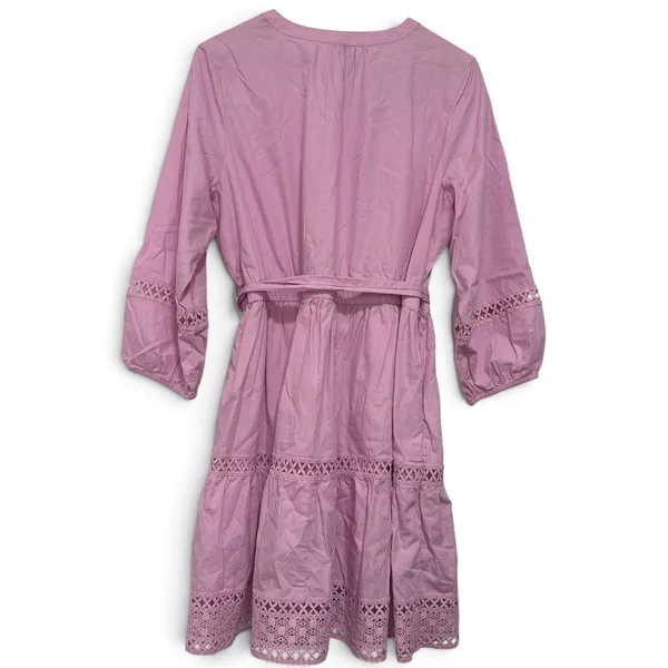 Wonderly Pink Cotton Tiered Eyelet Lace Dress Balloon Sleeve PXL - Image 3