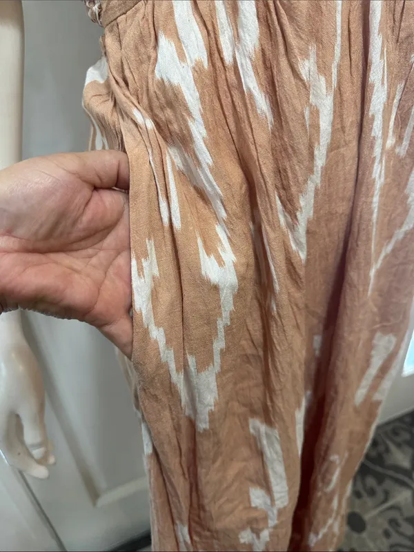 Mirth 100%cotton Rust Tie-Dye Midi Dress with Puff Sleeves size medium - Image 6