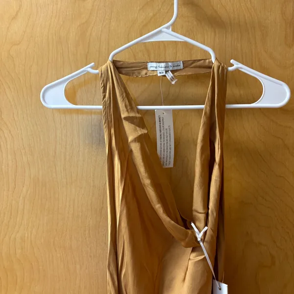 Young Fabulous & Broke Midi Dress Women XS Gold Halter Backless Cowl Neck - Image 2