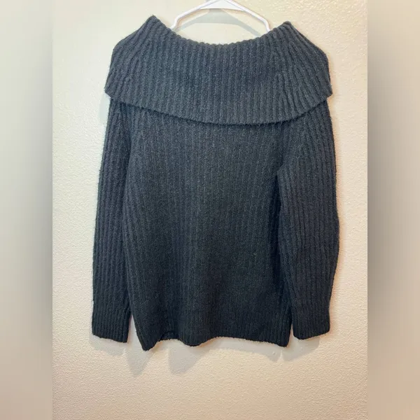 Madewell Cotton-Blend Off-Shoulder Black Wool Cotton Sweater Size‎ XS - Image 7