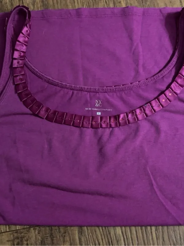 New York & Company Purple Satin-Trim Camisole - Image 4