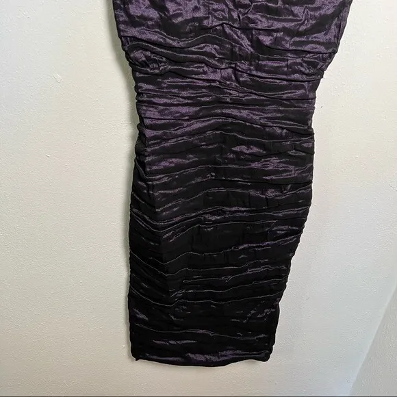 Nicole Miller Women's Sz 2 Cowl Neck Technometal Tuck Dress Black Purple Bodycon - Image 4