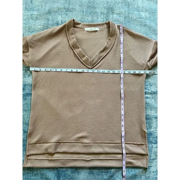 Altar'd State Ada Taupe Tan Oversized Relaxed Fit Ribbed Boxy Long Sleeve Top XS - Image 4