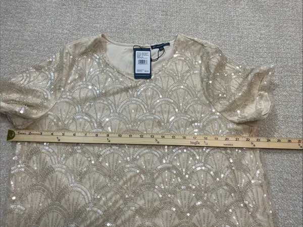 NWT Adrianna Papell Sequin Blouse Top Champagne L - Image 9