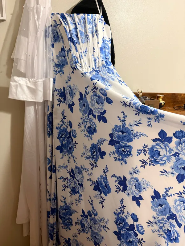 B Darlin Blue floral dress with train - Image 3
