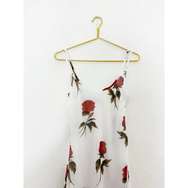 VRG Grl Rose Print White Midi Slip Dress Size 6 Romantic Wedding Feminine - Image 5