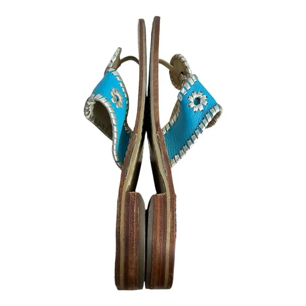 Jack Rogers Navajo Turquoise Blue Leather Whipstitch Sandal Shoes Palm Beach 9 M - Image 5