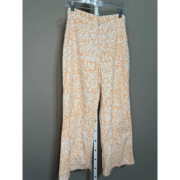 Free People Love So Right Wide Leg Pants Peach Floral Size 8 Boho Coastal Resort - Image 3