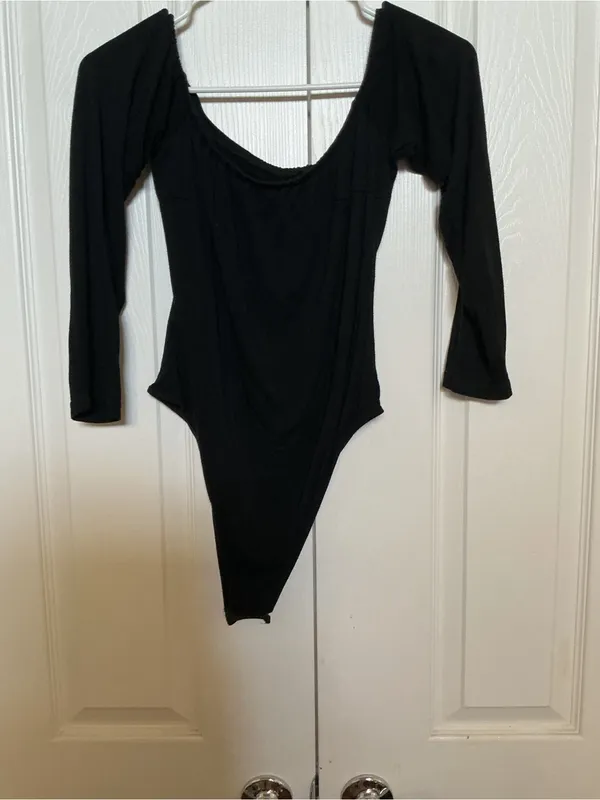 Black Long Sleeve Scoop Bodysuit - Image 2