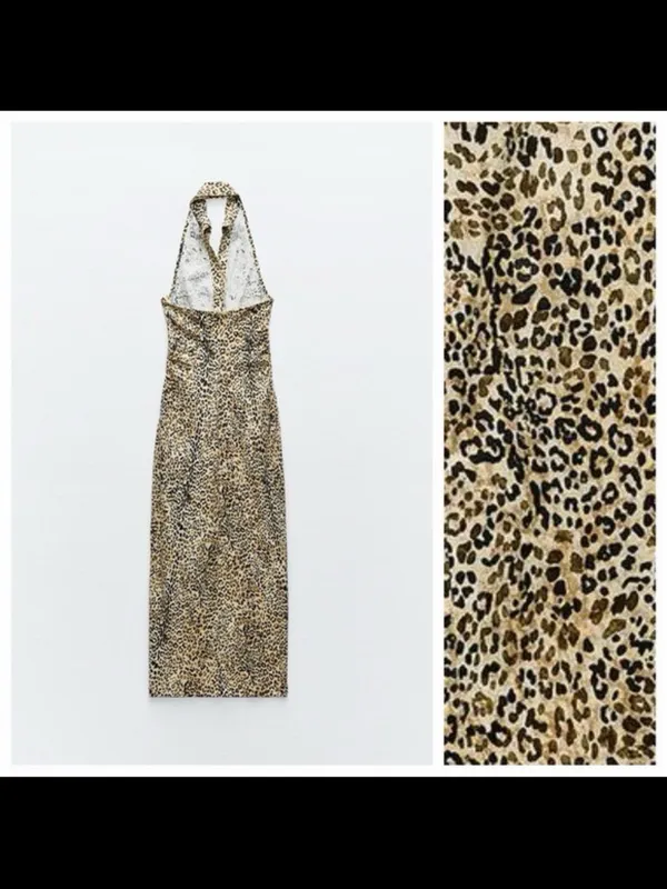 Zara Leopard Print Halter Maxi Dress - Beige & Black - Image 4