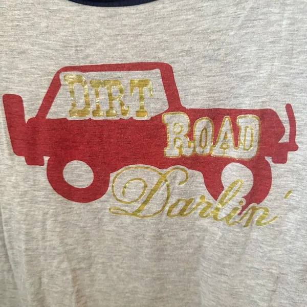 Lovely Souls T Shirt Womens Small Blue Raglan Baseball Jeep Dirtroad Darlin - Image 5