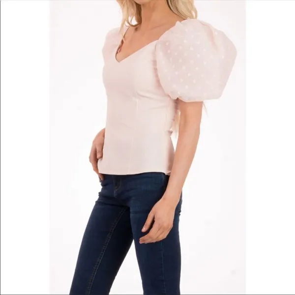 ✨HP✨Embroidered Polka Dot Puff Sleeves Blouse✨ Brown Size L - Image 2