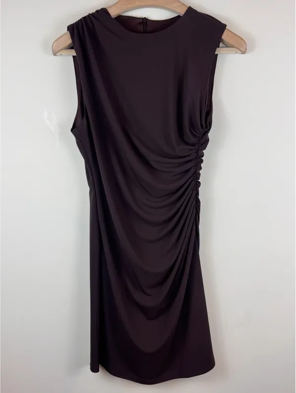 Zara Chocolate Brown Ruched Draped Sleeveless Bodycon Mini Dress Size L - Image 2