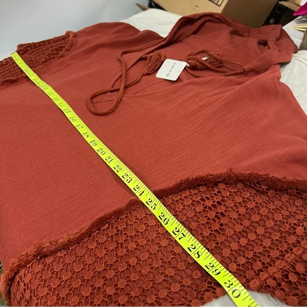 NWT Free People mauve Rust Hooded Poncho with Tassels 100% cotton oversized - Image 5