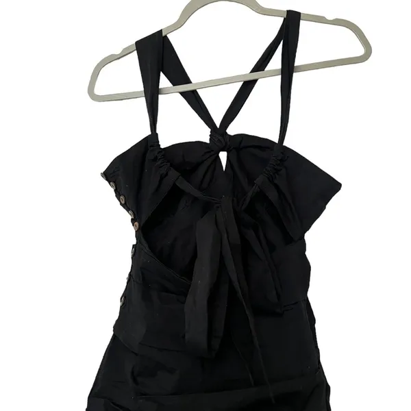 FREE PEOPLE Who Is She Ruched Cotton Button Down Black Dress - Image 4