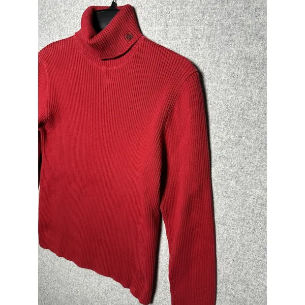 Lauren Ralph Lauren Large Womens Turtleneck‎ Sweater Red Long Sleeve Cotton - Image 3