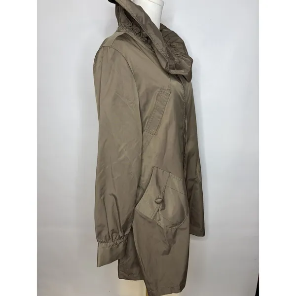 Vertigo Paris Womens XL Olive Taupe Ruffle Collar Belted Trench Coat Jacket - Image 3
