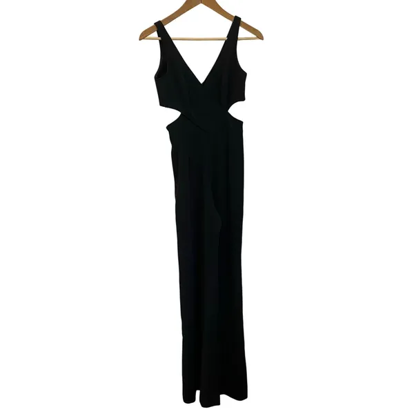 Jay Godrey Women's Formal Black V-Neck Jumpsuit Cutout Side Detail‎ Size 0 - Image 2
