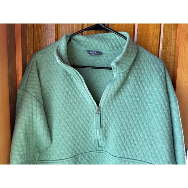 Eddie Bauer‎ Cozy Quilted Quarter Zip Pullover Sweatshirt Women's XL Green - Image 3