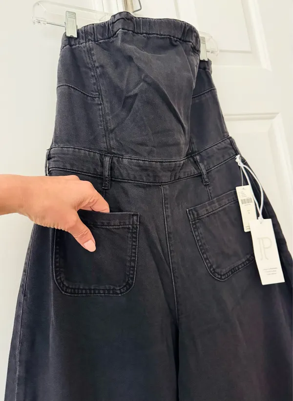 Anthropologie Pilcro Strapless Polished Wide-Leg Denim Jumpsuit, Size 4 - Image 9