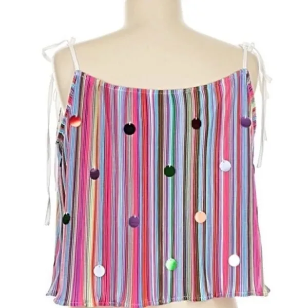Queen of Sparkles, Rainbow Sequin Blouse Red Size M - Image 2