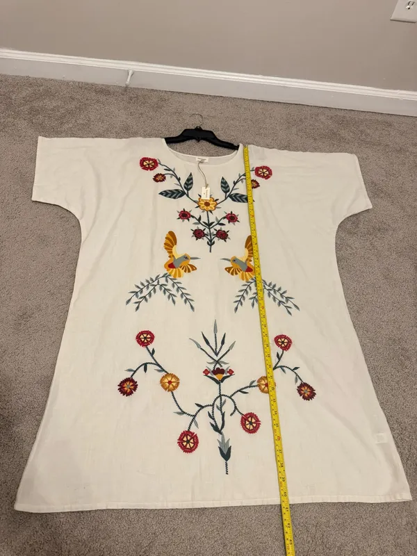 World Market Dress Linen Dress Floral Embroidered Dress Boho Dress Womens OS - Image 2