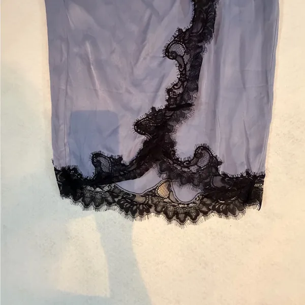 Anthropologie Ribbed Tank Lace Trim Midi Dress Purple Ruched Waist Size M twofer - Image 5