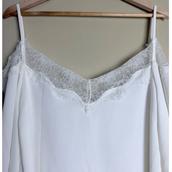 Women's Cold Shoulder Blouse S White Lace Long Sleeve Fairy Romantic Party Night - Image 10