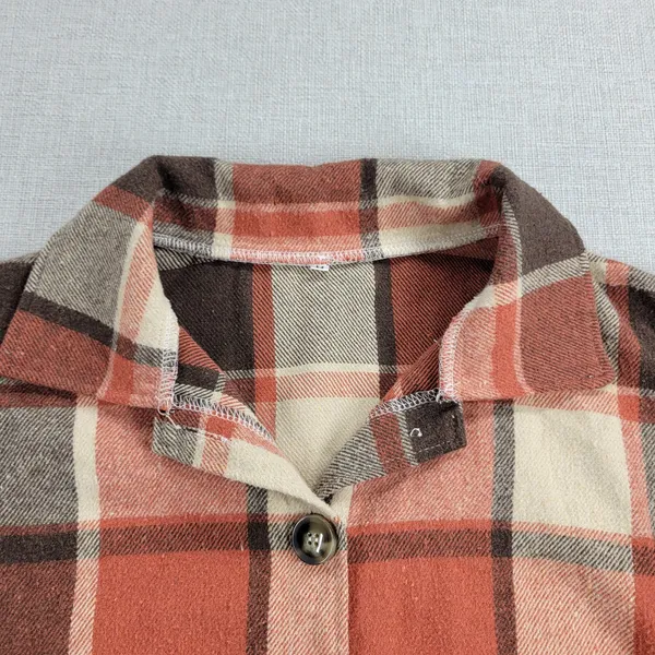 Womens‎ Shirt Size M Orange Plaid Flannel Button Down Long Sleeve Shaket Casual - Image 3