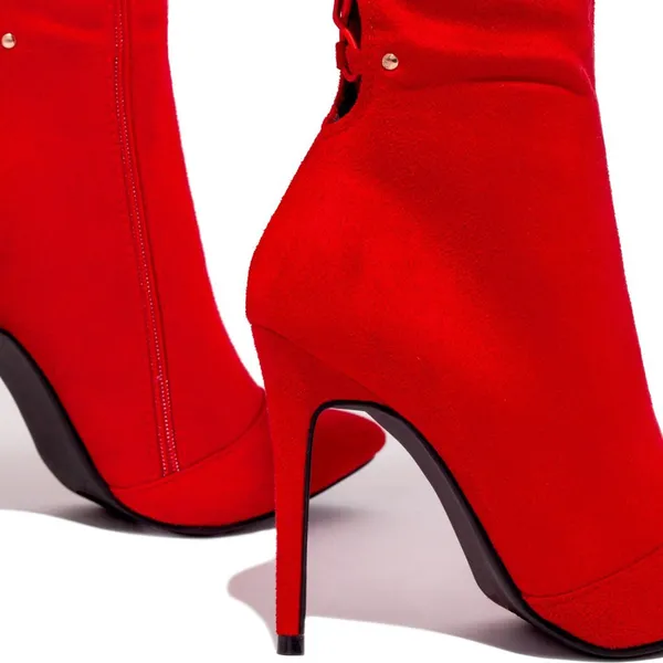 Forever Link New Red Stretchy Over The Knee Thigh High Boot Gold Studded Stiletto High Heel - Image 9
