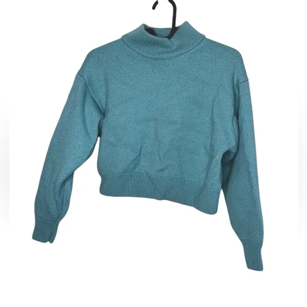 Wilfred 100% Wool Mock Neck Sweater Aritzia Teal M - Image 2