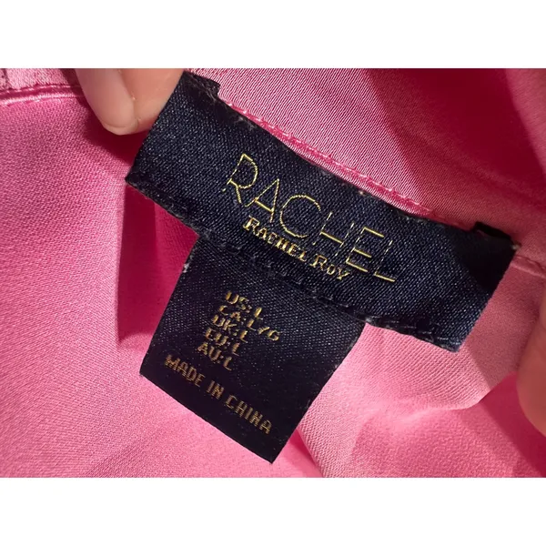 Rachel Rachel Roy‎ Hot Pink Satin Button Down Short Sleeve Blouse Large Fuchsia - Image 7