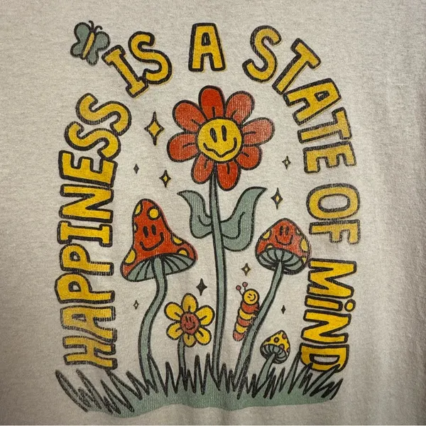 DOM Happiness is a state of mind retro hippie mushroom print tee size XL - Image 5