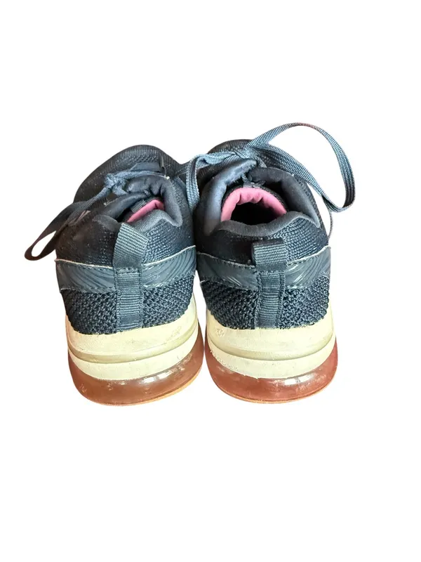 Skechers Women's Navy Knit Sneakers with Gum Soles and Light Pink Heel Accent - Image 3