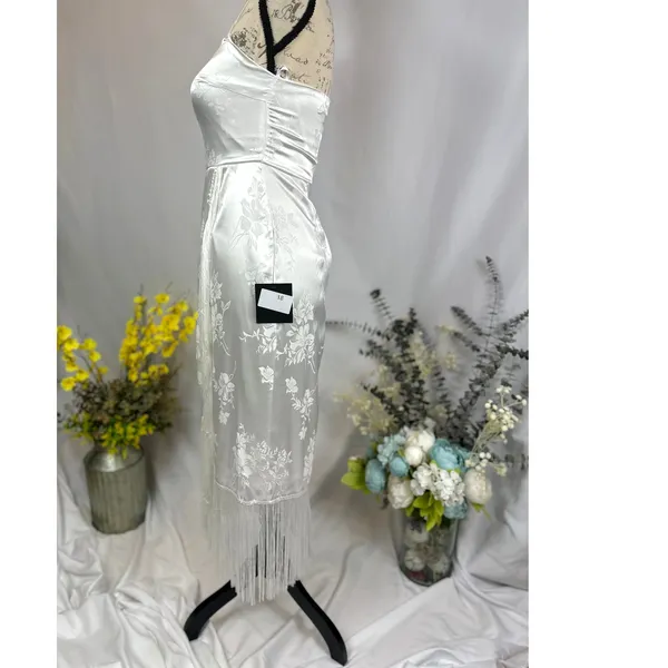 Lulu's On the Dance floor White Jacquard Fringe One-Shoulder Midi Dress XS - Image 8