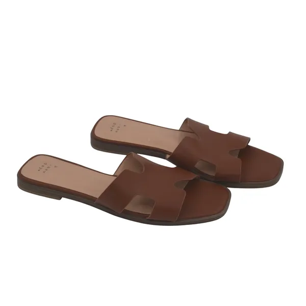 A New Day Womens Brown Faux Leather Cutout Slide Sandals Size 9.5 Open‎ Toe - Image 2