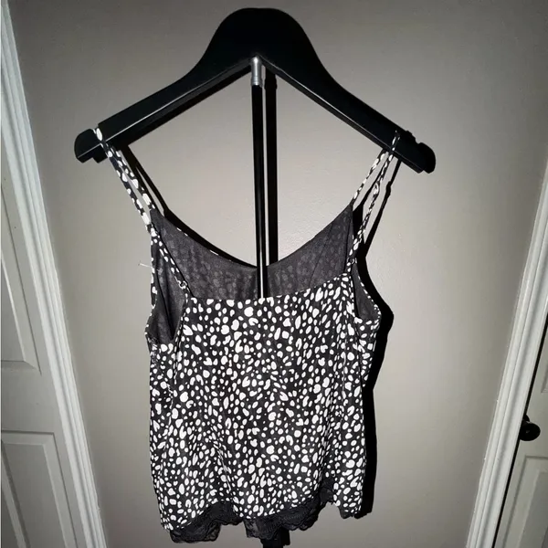 AtOwn Black & White Polka Dot Camisole Top – Lace Hem – Size Small - Image 3