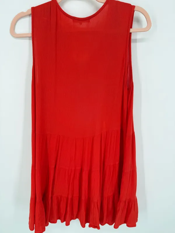 Indigo Soul Women's Large Red/Orange Sleeveless Crochet Trim Tiered Top Boho - Image 6