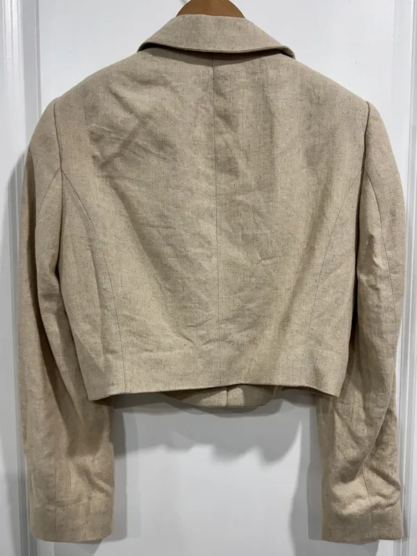 ZARA Beige Linen Blend Cropped Blazer Jacket Single Button Neutral Beige XS - Image 3
